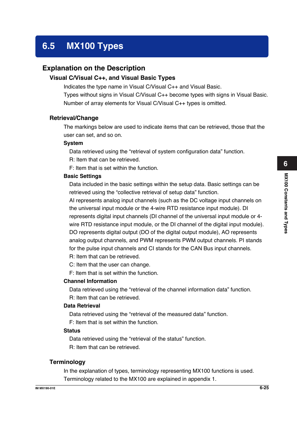 5 mx100 types, Mx100 types -25, Explanation on the description | Yokogawa PC-Based MX100 User Manual | Page 386 / 1264