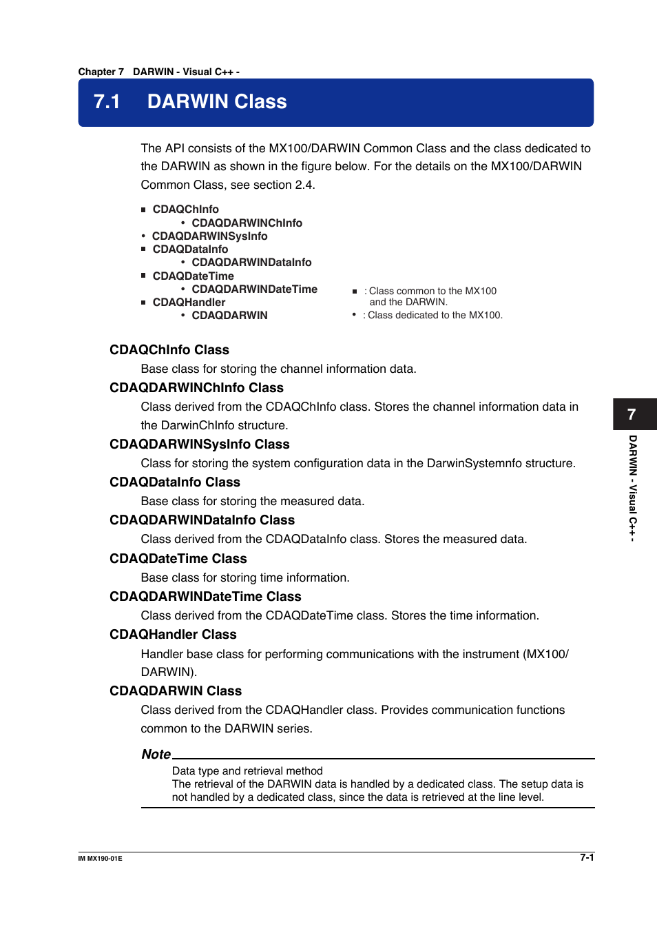 Chapter 7 darwin - visual c, 1 darwin class, Darwin class -1 | Yokogawa PC-Based MX100 User Manual | Page 399 / 1264