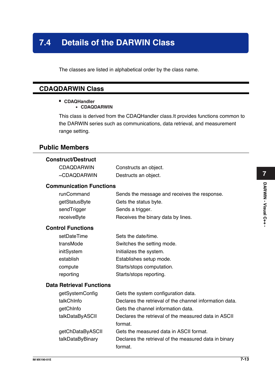 4 details of the darwin class, Details of the darwin class -13, Cdaqdarwin class | Public members | Yokogawa PC-Based MX100 User Manual | Page 411 / 1264