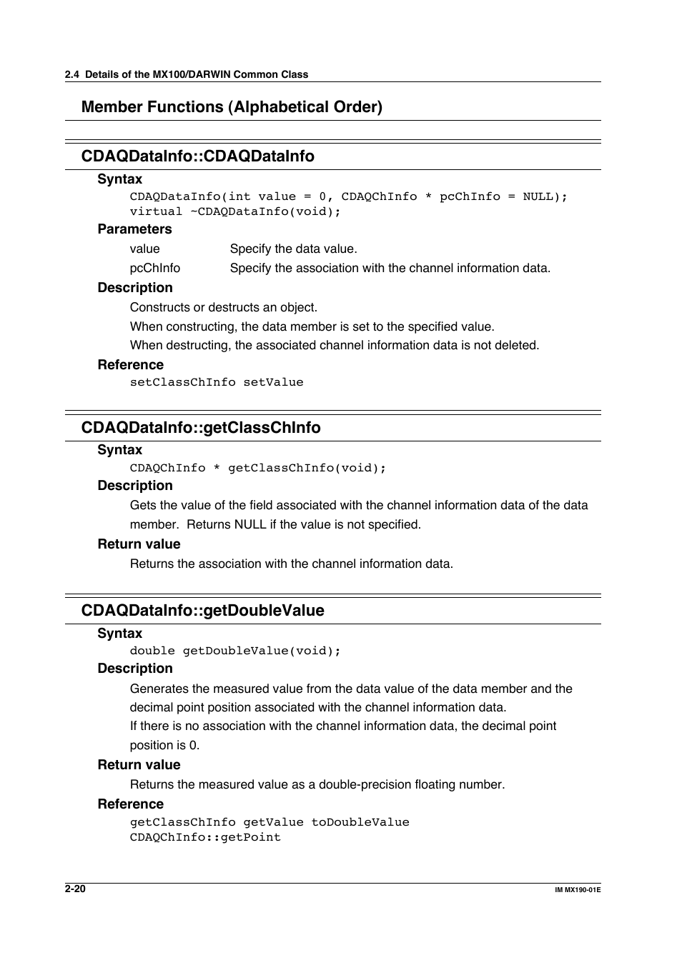 Cdaqdatainfo::getclasschinfo, Cdaqdatainfo::getdoublevalue | Yokogawa PC-Based MX100 User Manual | Page 43 / 1264