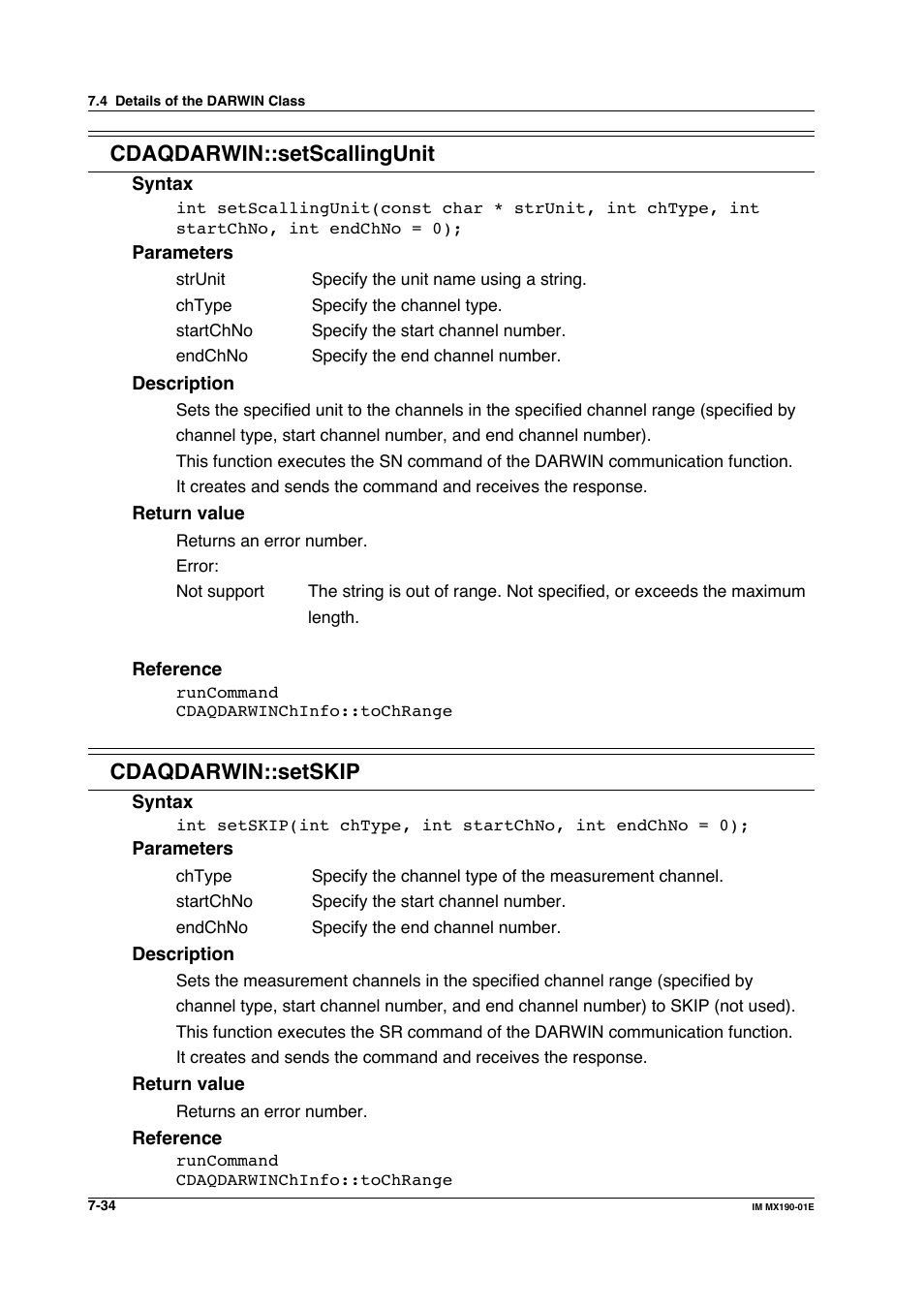 Cdaqdarwin::setscallingunit, Cdaqdarwin::setskip | Yokogawa PC-Based MX100 User Manual | Page 432 / 1264