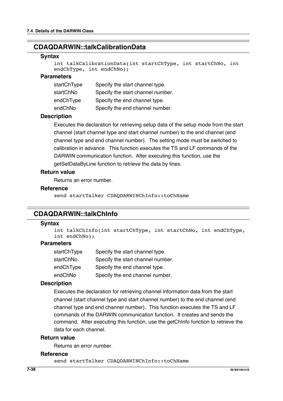 Cdaqdarwin::talkcalibrationdata, Cdaqdarwin::talkchinfo | Yokogawa PC-Based MX100 User Manual | Page 436 / 1264