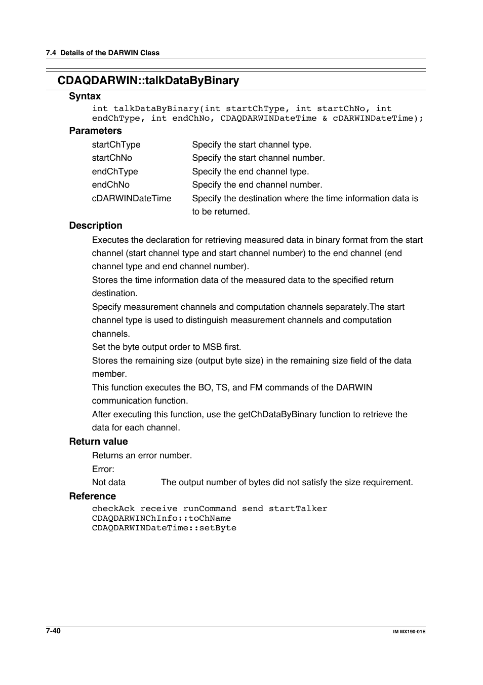 Cdaqdarwin::talkdatabybinary | Yokogawa PC-Based MX100 User Manual | Page 438 / 1264