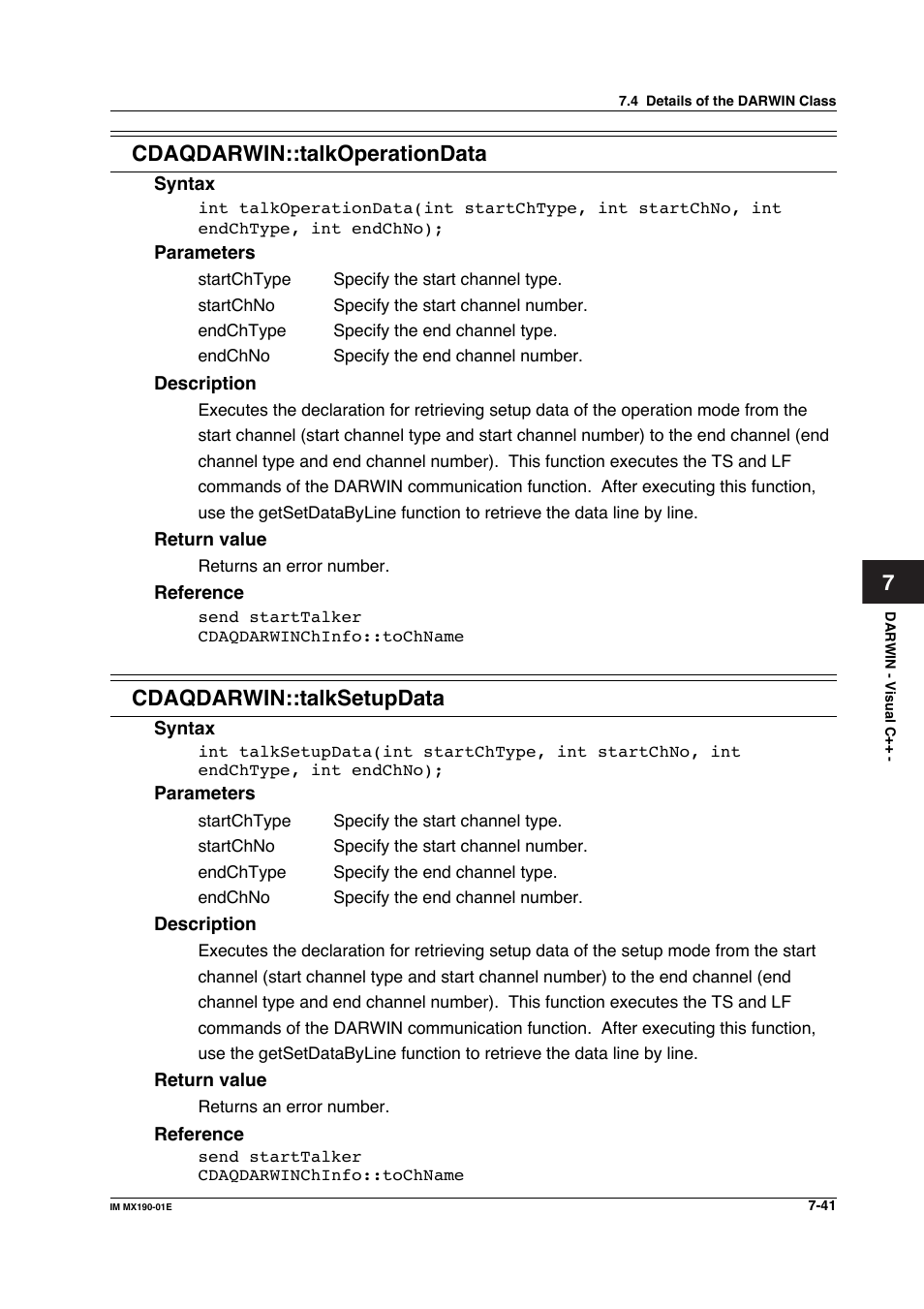 7cdaqdarwin::talkoperationdata, Cdaqdarwin::talksetupdata | Yokogawa PC-Based MX100 User Manual | Page 439 / 1264