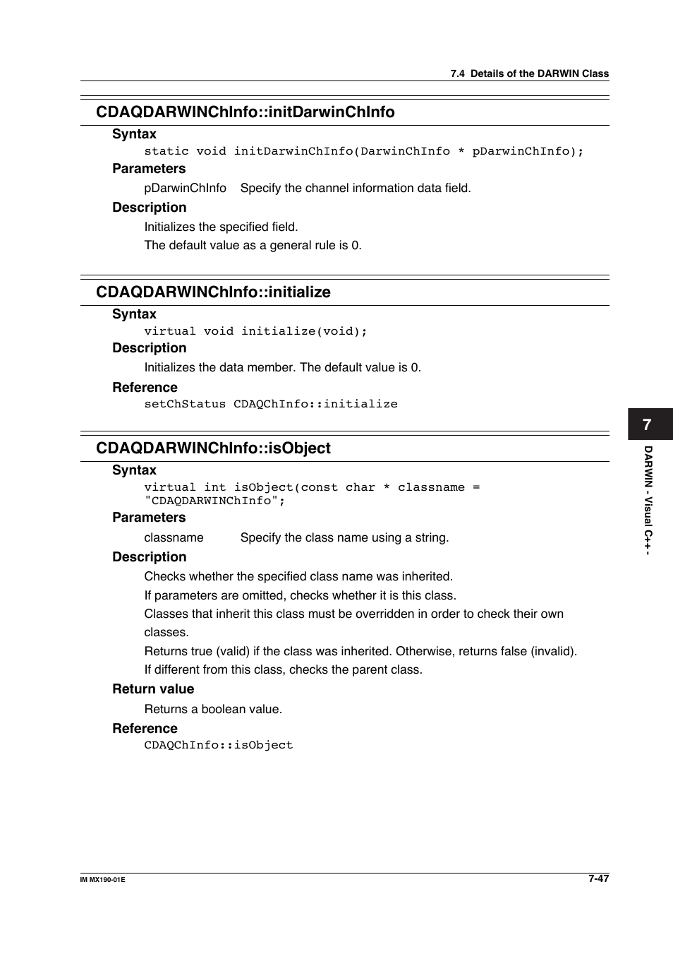 7cdaqdarwinchinfo::initdarwinchinfo, Cdaqdarwinchinfo::initialize, Cdaqdarwinchinfo::isobject | Yokogawa PC-Based MX100 User Manual | Page 445 / 1264