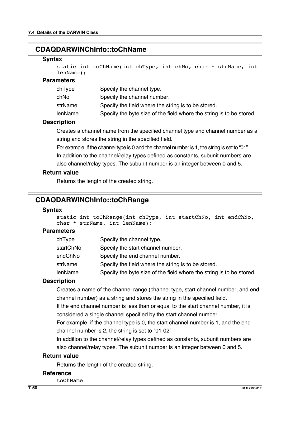 Cdaqdarwinchinfo::tochname, Cdaqdarwinchinfo::tochrange | Yokogawa PC-Based MX100 User Manual | Page 448 / 1264