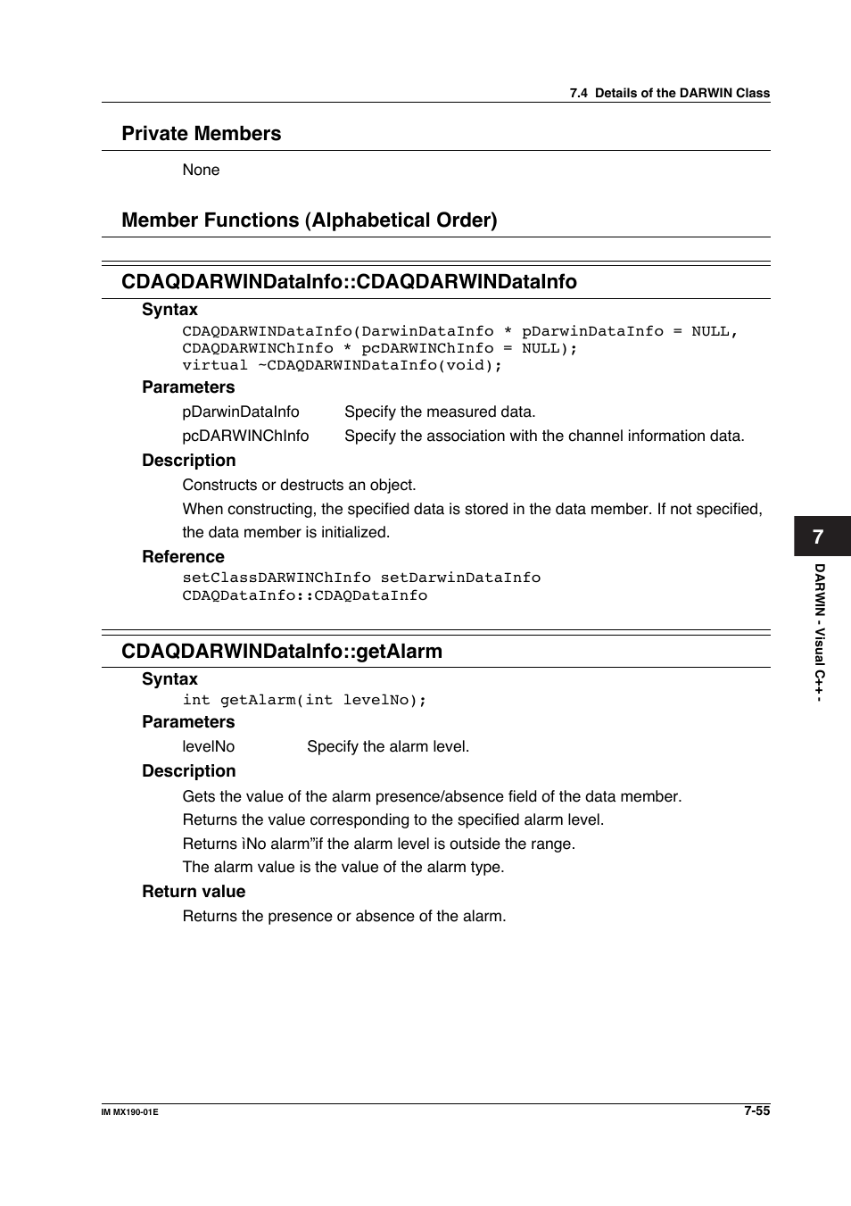 7private members, Cdaqdarwindatainfo::getalarm | Yokogawa PC-Based MX100 User Manual | Page 453 / 1264