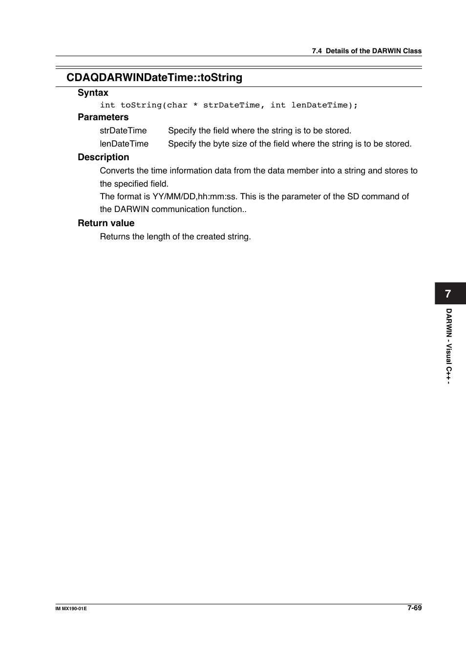 7cdaqdarwindatetime::tostring | Yokogawa PC-Based MX100 User Manual | Page 467 / 1264