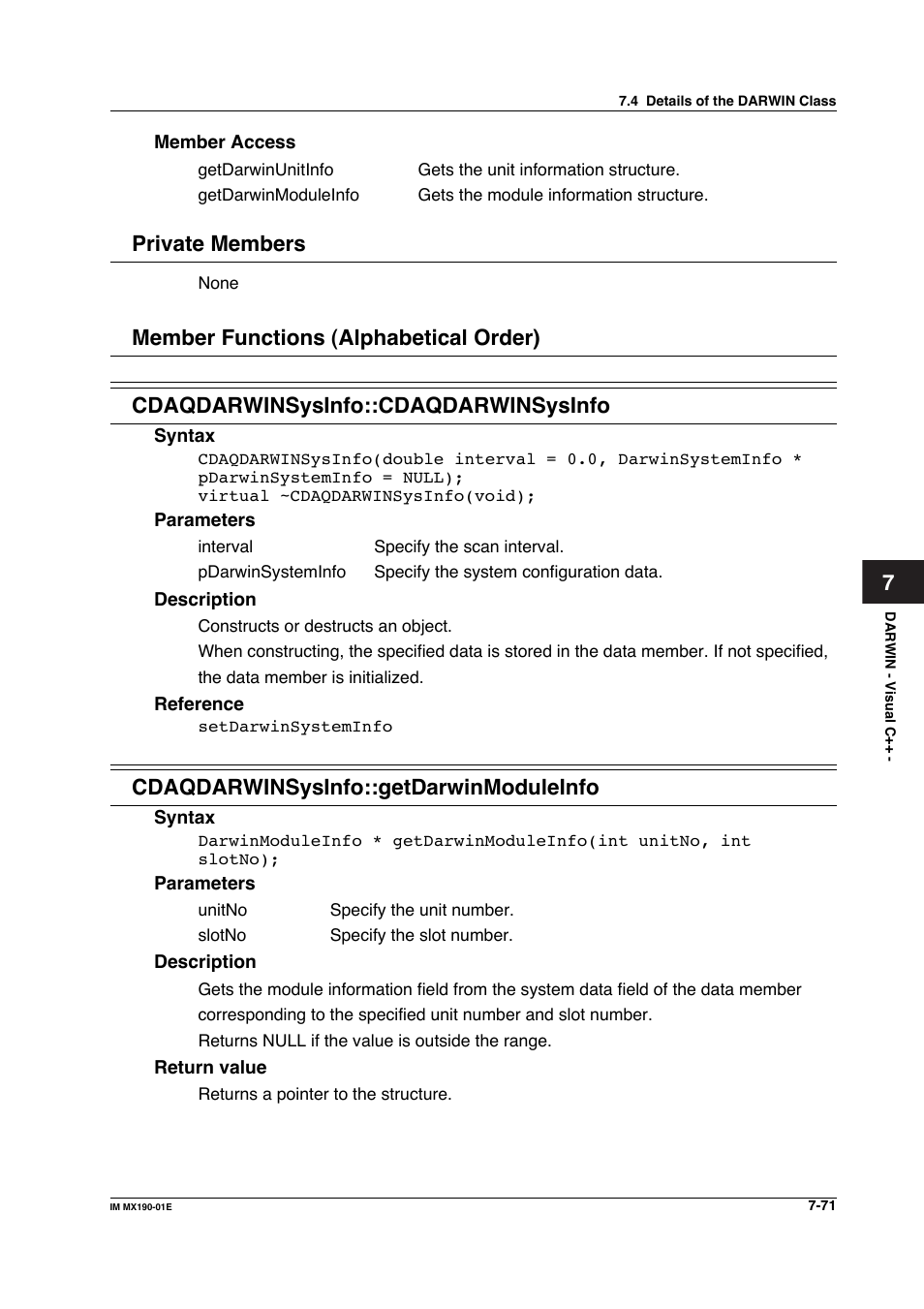 Private members, Cdaqdarwinsysinfo::getdarwinmoduleinfo | Yokogawa PC-Based MX100 User Manual | Page 469 / 1264