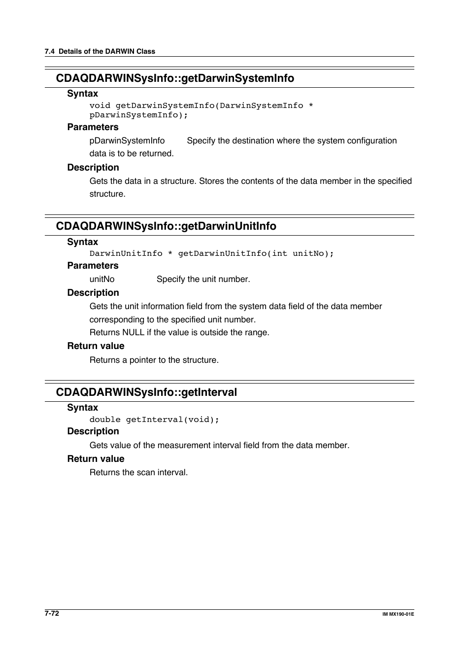 Cdaqdarwinsysinfo::getdarwinsysteminfo, Cdaqdarwinsysinfo::getdarwinunitinfo, Cdaqdarwinsysinfo::getinterval | Yokogawa PC-Based MX100 User Manual | Page 470 / 1264