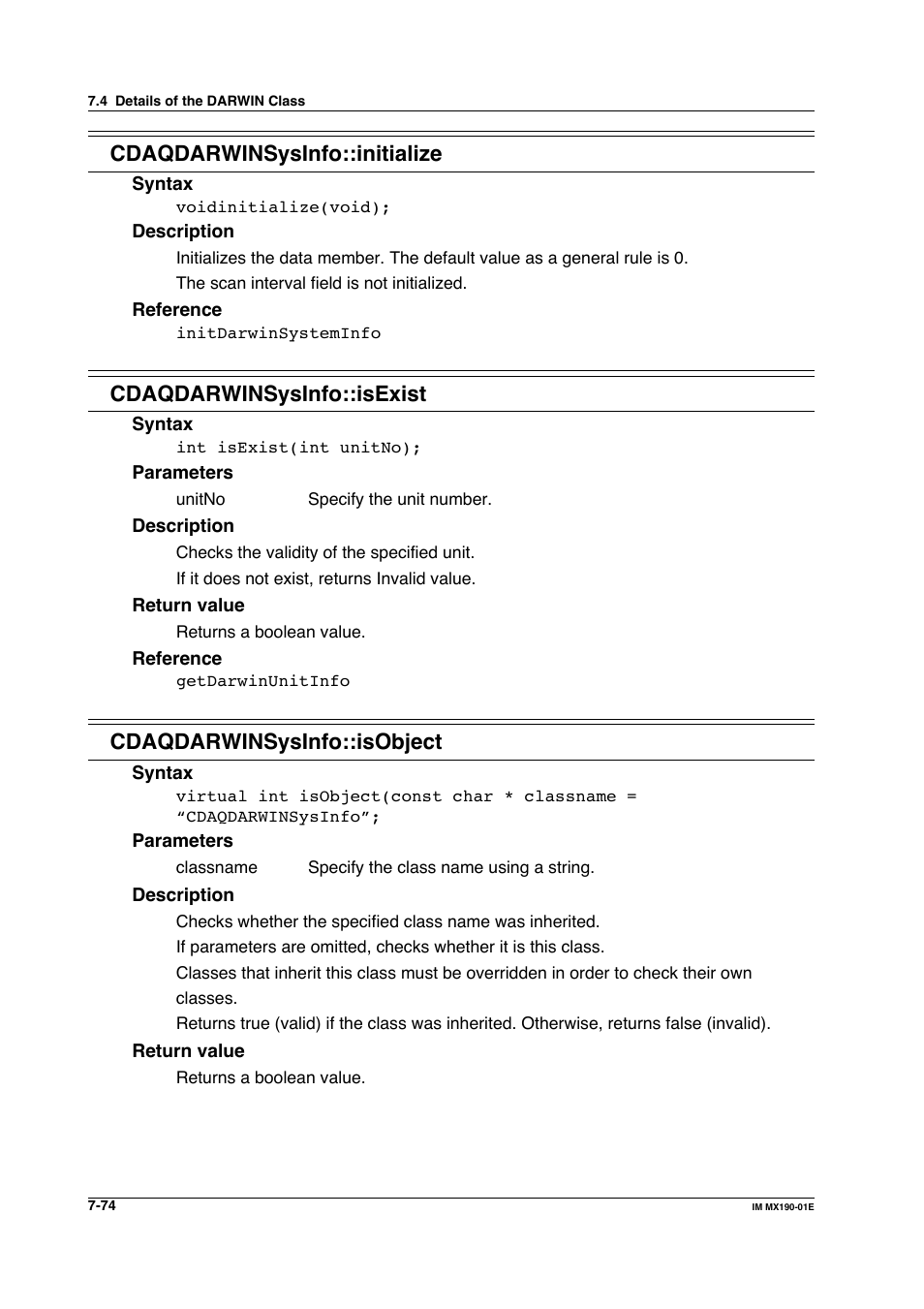 Cdaqdarwinsysinfo::initialize, Cdaqdarwinsysinfo::isexist, Cdaqdarwinsysinfo::isobject | Yokogawa PC-Based MX100 User Manual | Page 472 / 1264
