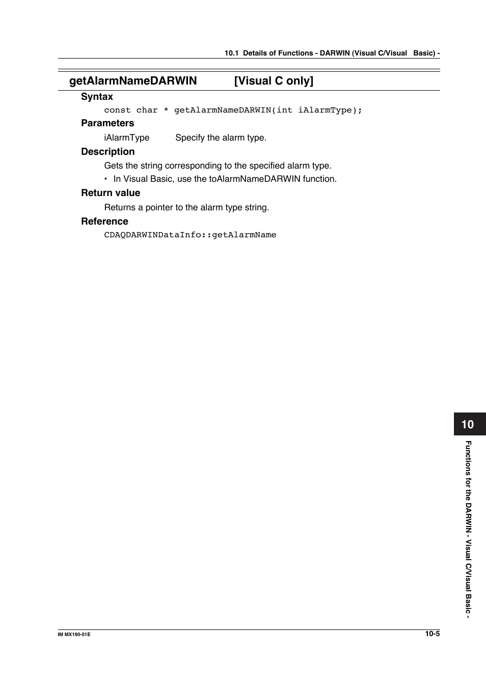 10 getalarmnamedarwin [visual c only | Yokogawa PC-Based MX100 User Manual | Page 503 / 1264