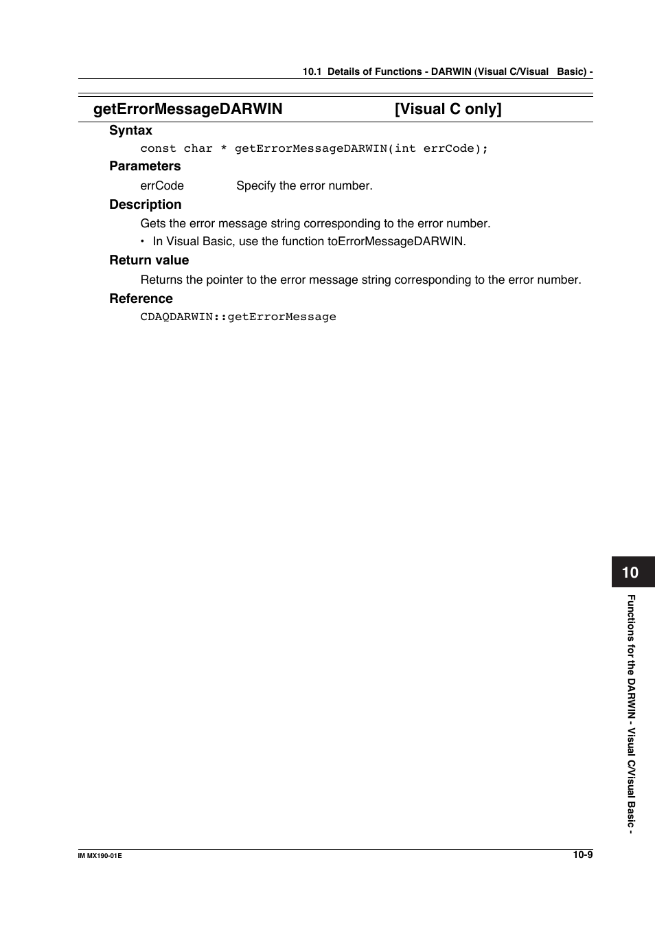 10 geterrormessagedarwin [visual c only | Yokogawa PC-Based MX100 User Manual | Page 507 / 1264