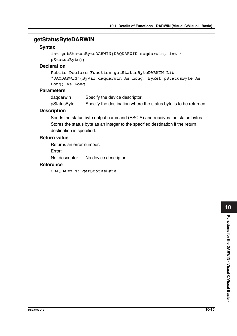 10 getstatusbytedarwin | Yokogawa PC-Based MX100 User Manual | Page 513 / 1264