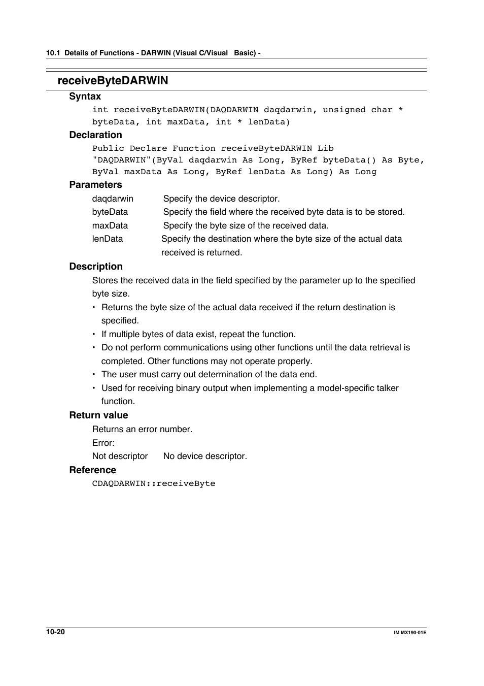 Receivebytedarwin | Yokogawa PC-Based MX100 User Manual | Page 518 / 1264