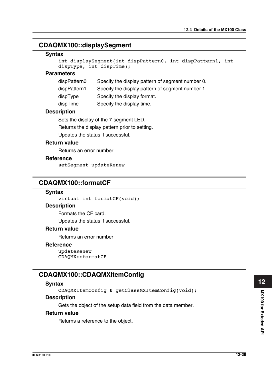Cdaqmx100::formatcf, Cdaqmx100::cdaqmxitemconfig | Yokogawa PC-Based MX100 User Manual | Page 593 / 1264