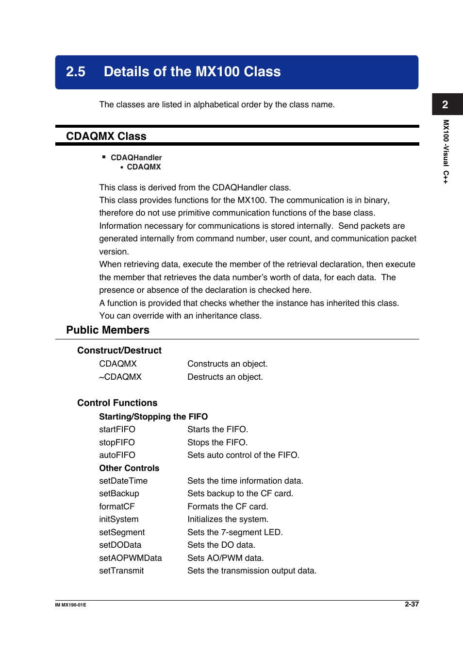 5 details of the mx100 class, Details of the mx100 class -37, Cdaqmx class | Public members | Yokogawa PC-Based MX100 User Manual | Page 60 / 1264