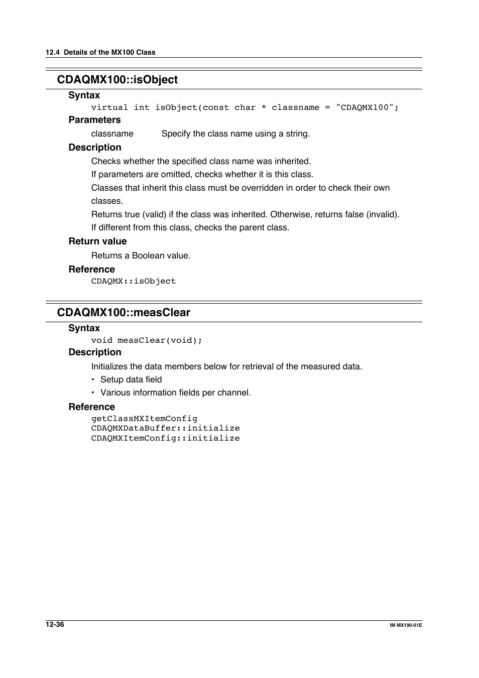 Cdaqmx100::isobject, Cdaqmx100::measclear | Yokogawa PC-Based MX100 User Manual | Page 600 / 1264