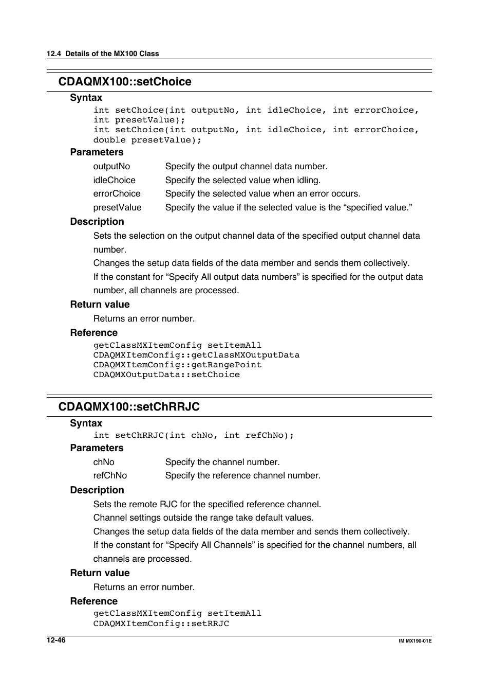 Cdaqmx100::setchoice, Cdaqmx100::setchrrjc | Yokogawa PC-Based MX100 User Manual | Page 610 / 1264