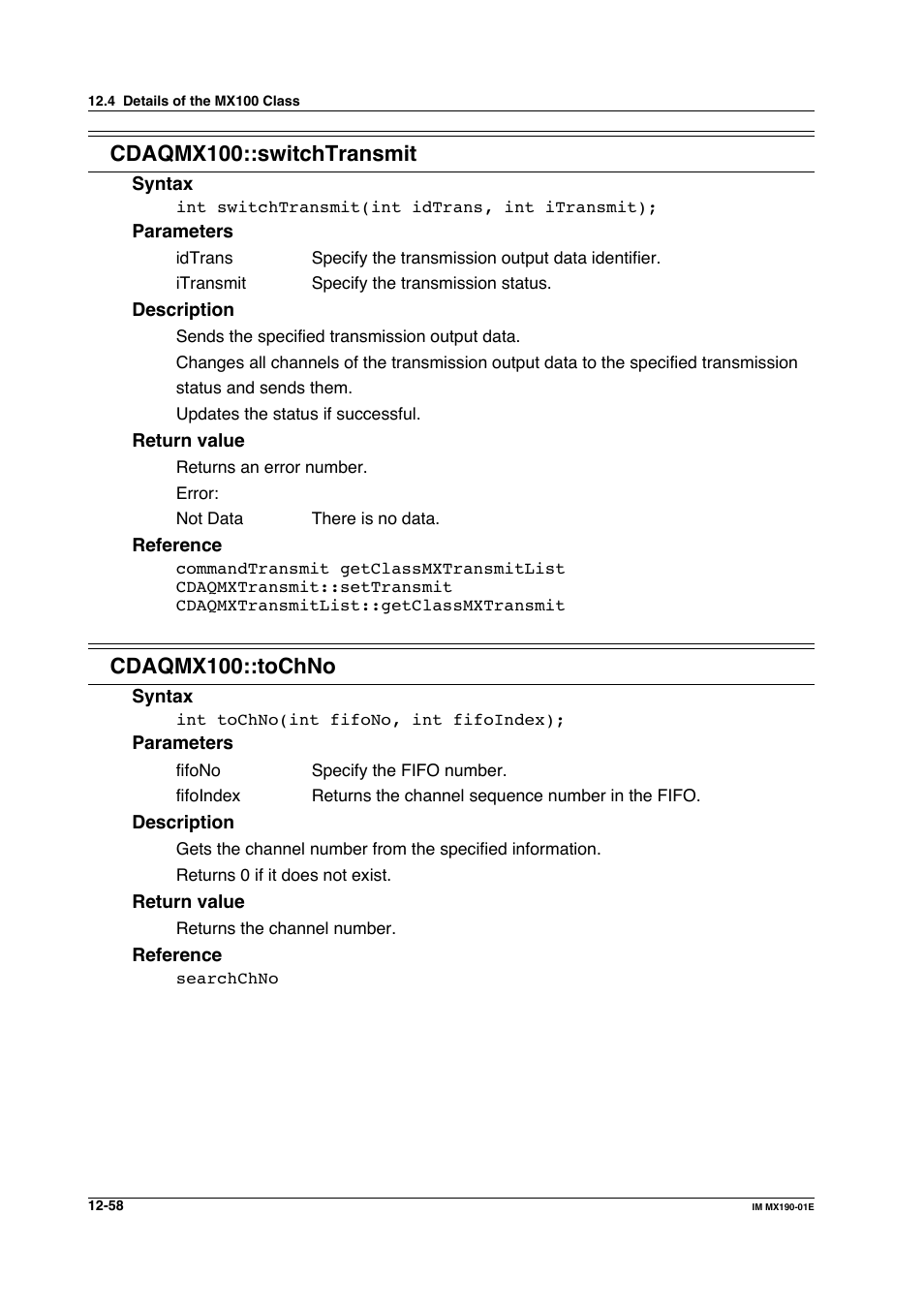 Cdaqmx100::switchtransmit, Cdaqmx100::tochno | Yokogawa PC-Based MX100 User Manual | Page 622 / 1264