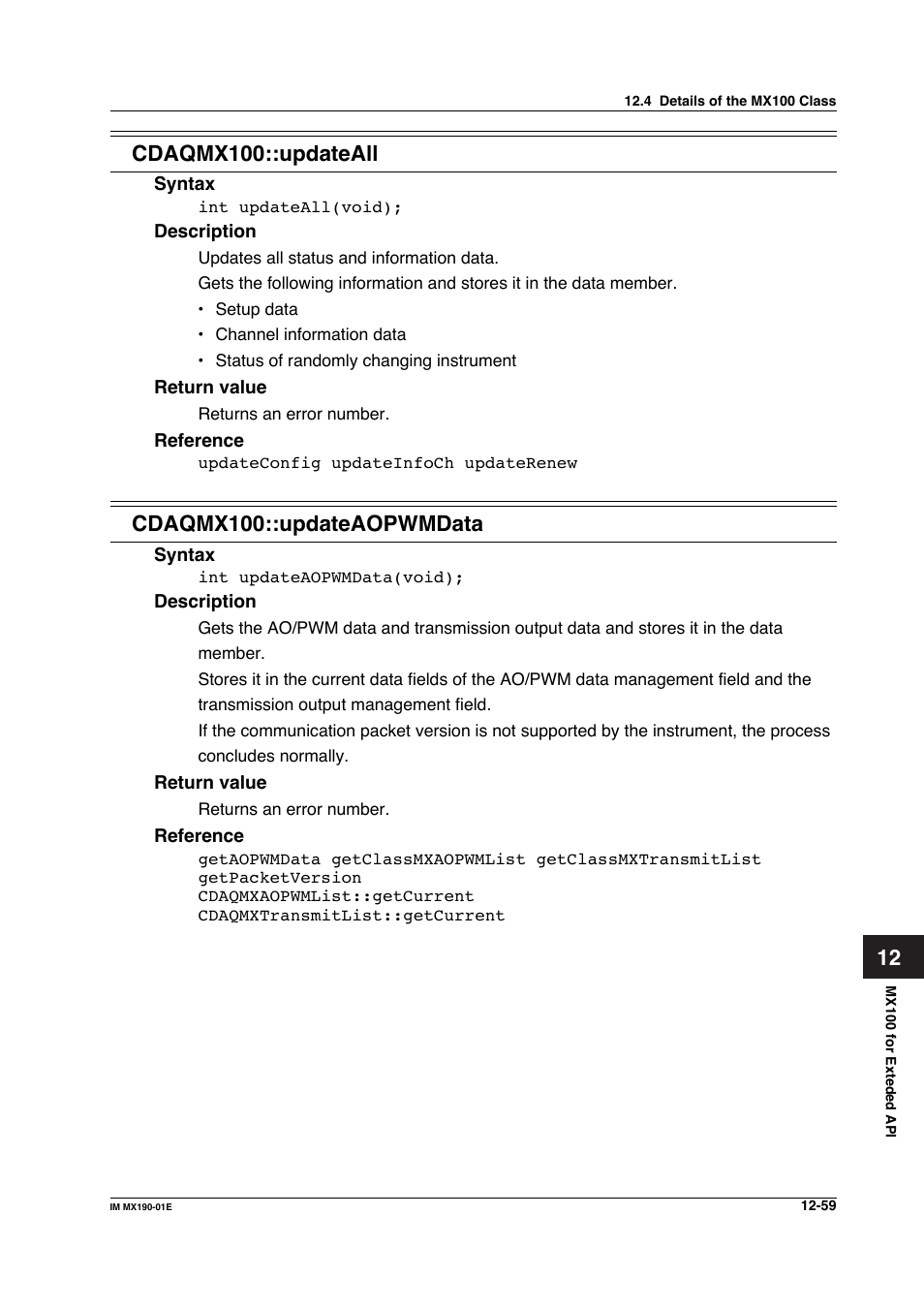 Cdaqmx100::updateaopwmdata | Yokogawa PC-Based MX100 User Manual | Page 623 / 1264