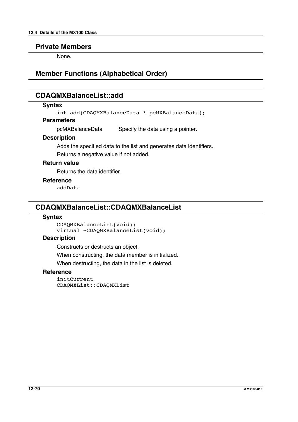 Private members, Cdaqmxbalancelist::cdaqmxbalancelist | Yokogawa PC-Based MX100 User Manual | Page 634 / 1264