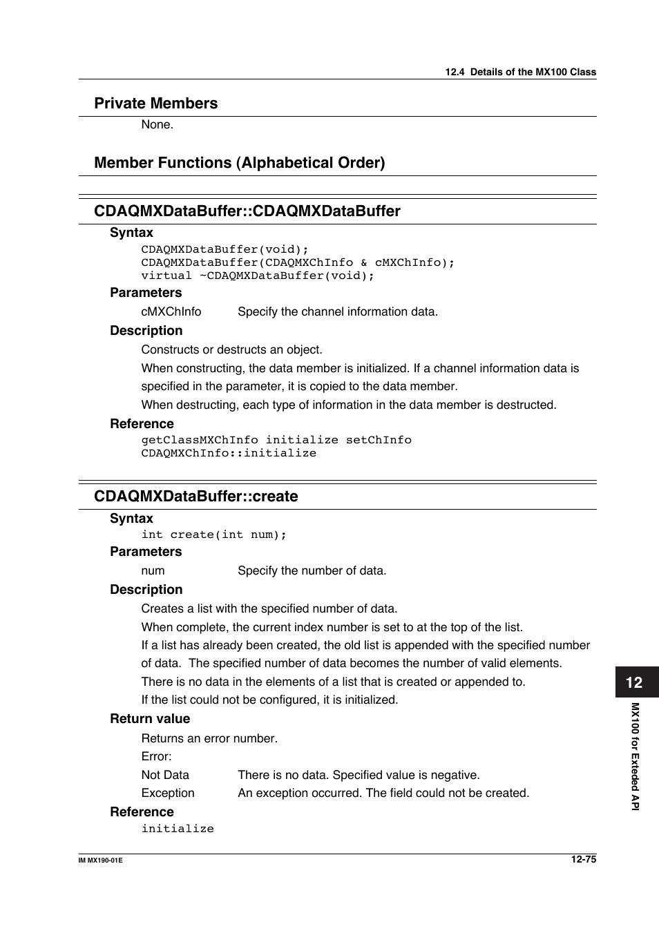 12 private members, Cdaqmxdatabuffer::create | Yokogawa PC-Based MX100 User Manual | Page 639 / 1264