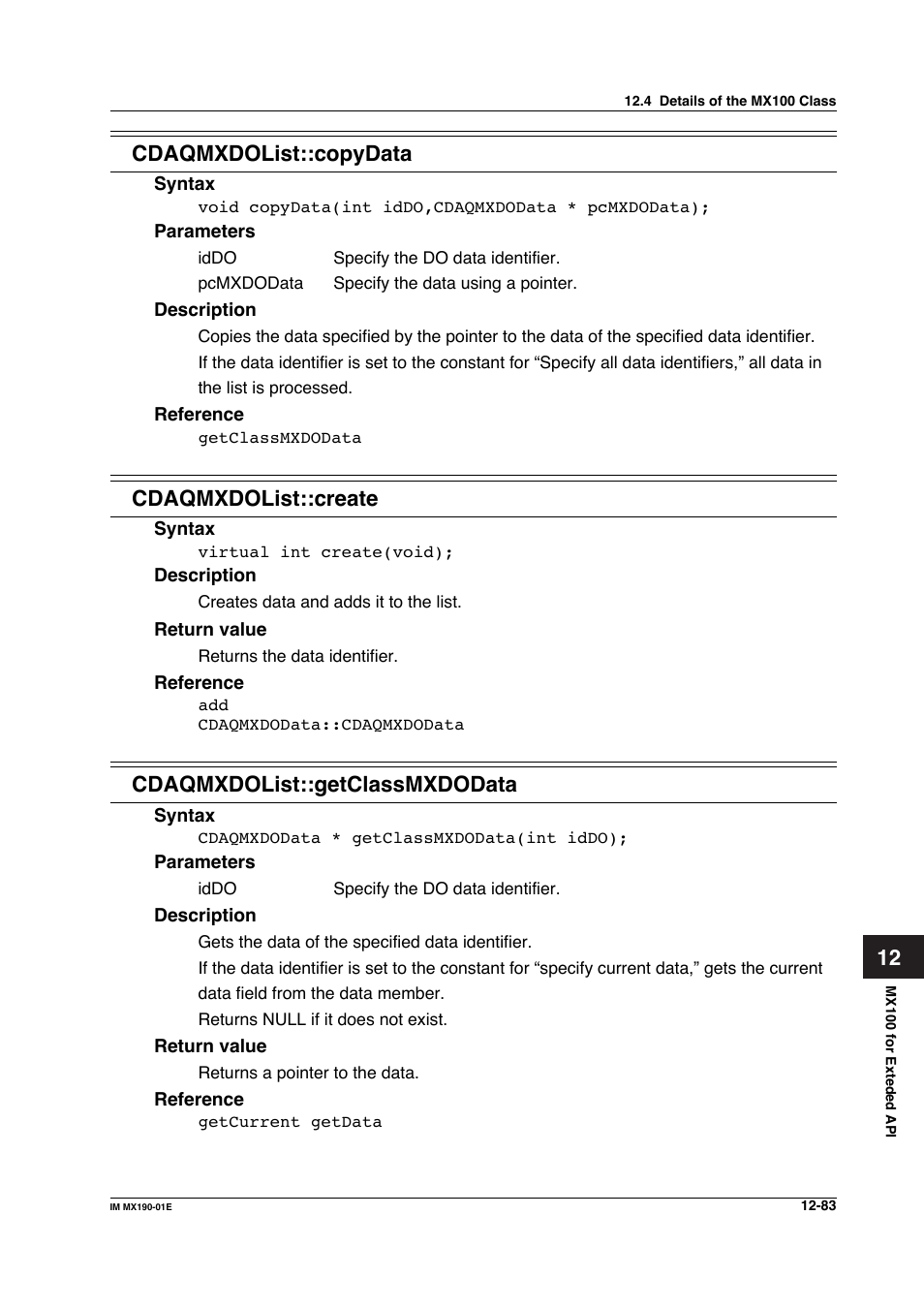 12 cdaqmxdolist::copydata, Cdaqmxdolist::create, Cdaqmxdolist::getclassmxdodata | Yokogawa PC-Based MX100 User Manual | Page 647 / 1264