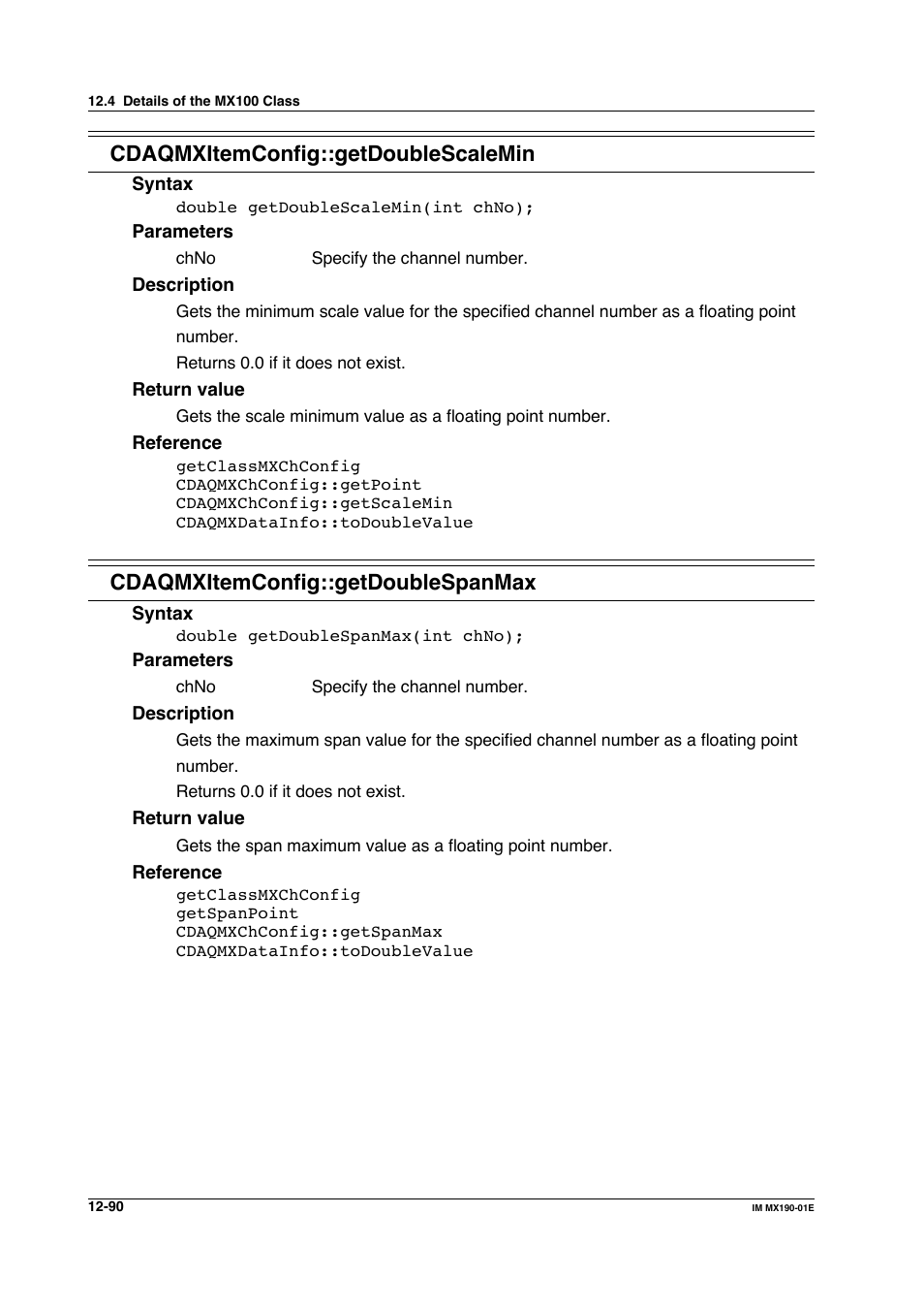 Cdaqmxitemconfig::getdoublescalemin, Cdaqmxitemconfig::getdoublespanmax | Yokogawa PC-Based MX100 User Manual | Page 654 / 1264