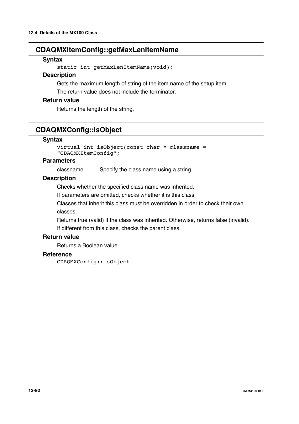 Cdaqmxitemconfig::getmaxlenitemname, Cdaqmxconfig::isobject | Yokogawa PC-Based MX100 User Manual | Page 656 / 1264