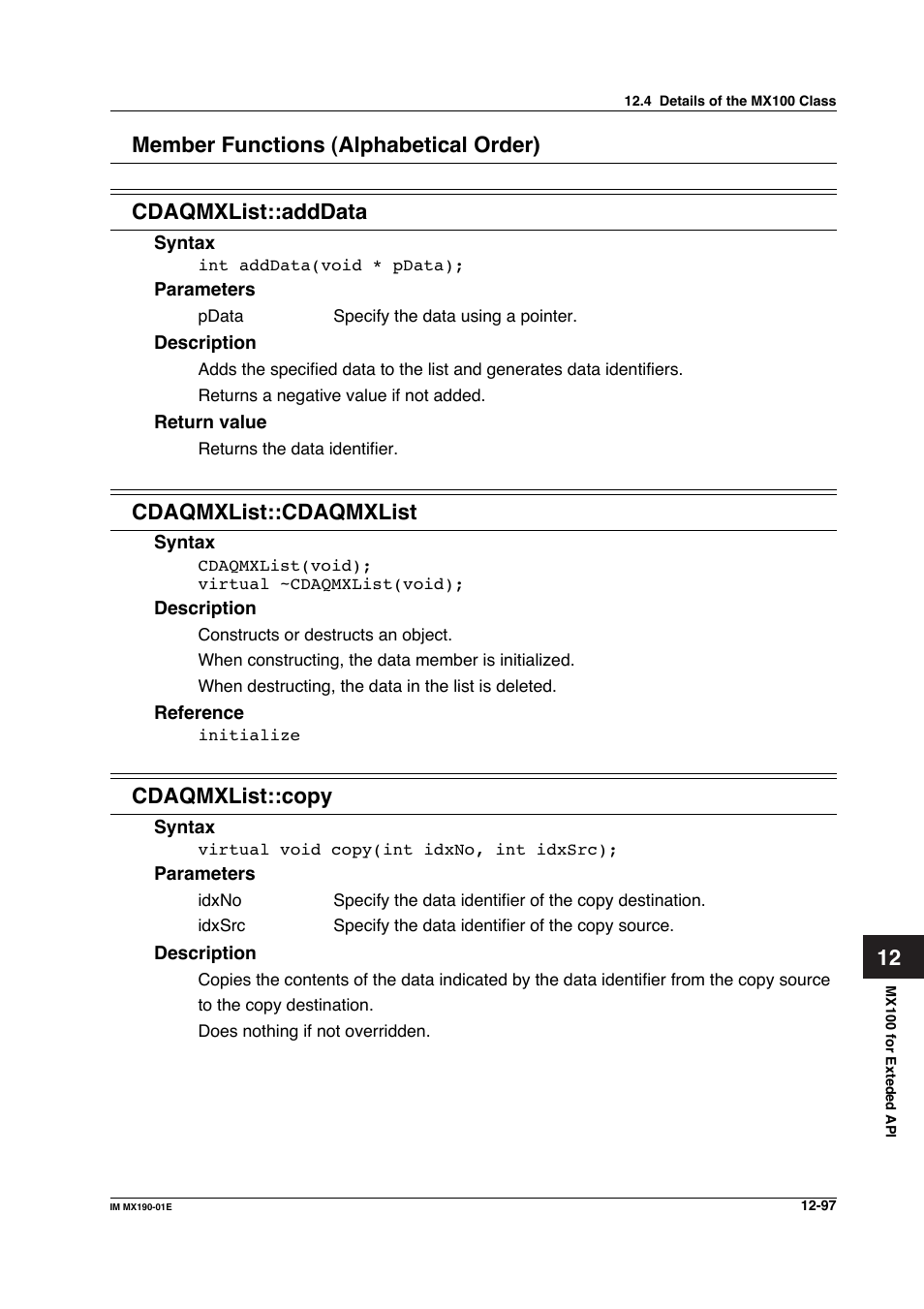 Cdaqmxlist::cdaqmxlist, Cdaqmxlist::copy | Yokogawa PC-Based MX100 User Manual | Page 661 / 1264