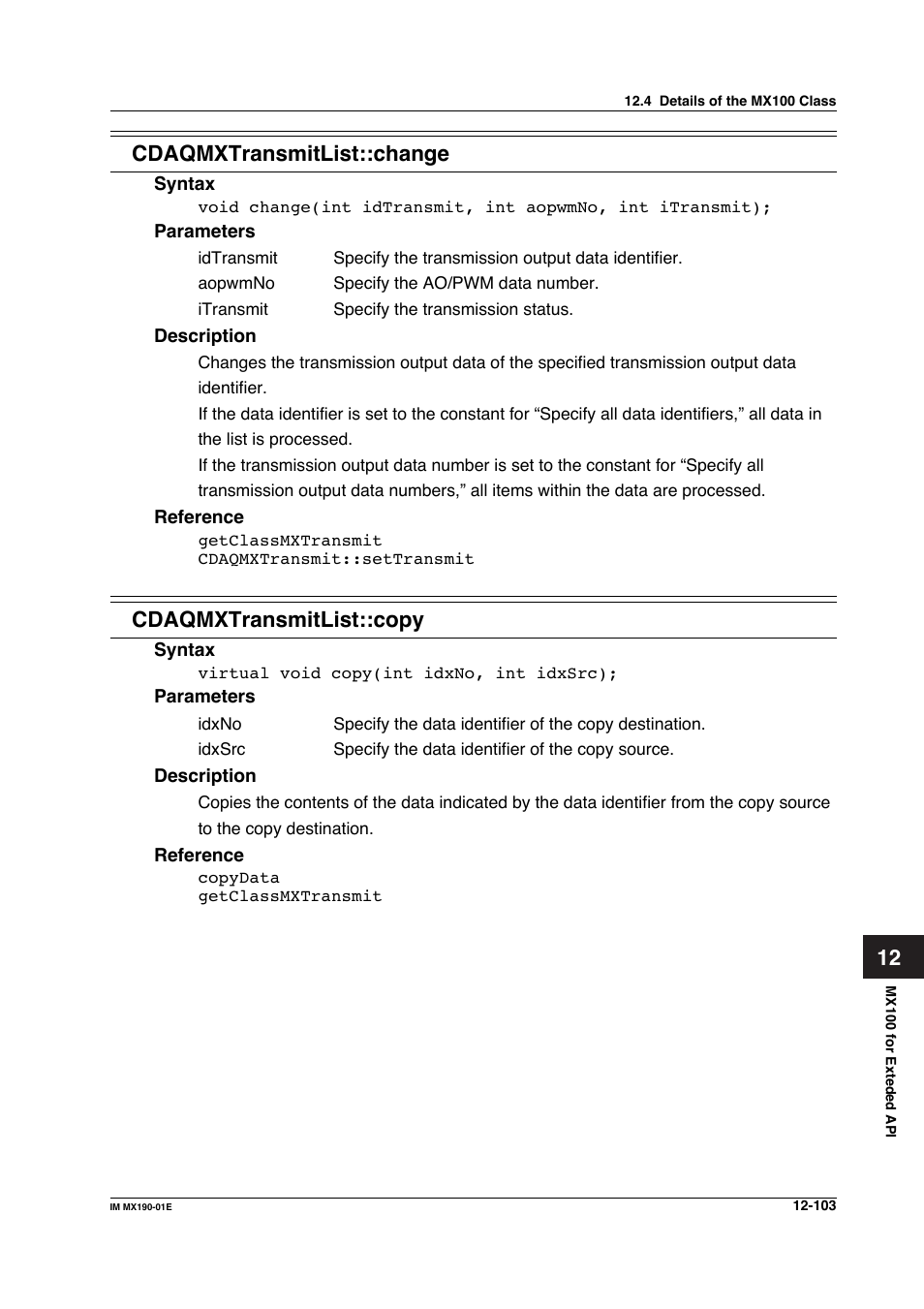 12 cdaqmxtransmitlist::change, Cdaqmxtransmitlist::copy | Yokogawa PC-Based MX100 User Manual | Page 667 / 1264