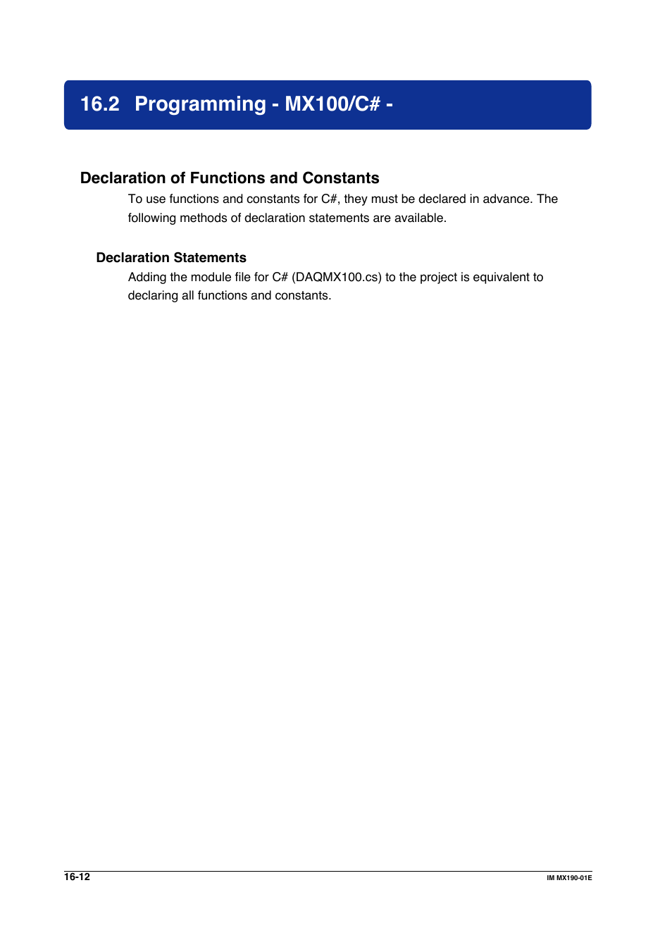 2 programming - mx100/c, Programming - mx100/c# -12, Declaration of functions and constants | Yokogawa PC-Based MX100 User Manual | Page 730 / 1264