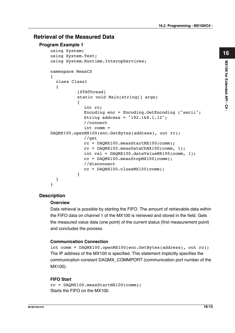 16 retrieval of the measured data | Yokogawa PC-Based MX100 User Manual | Page 731 / 1264