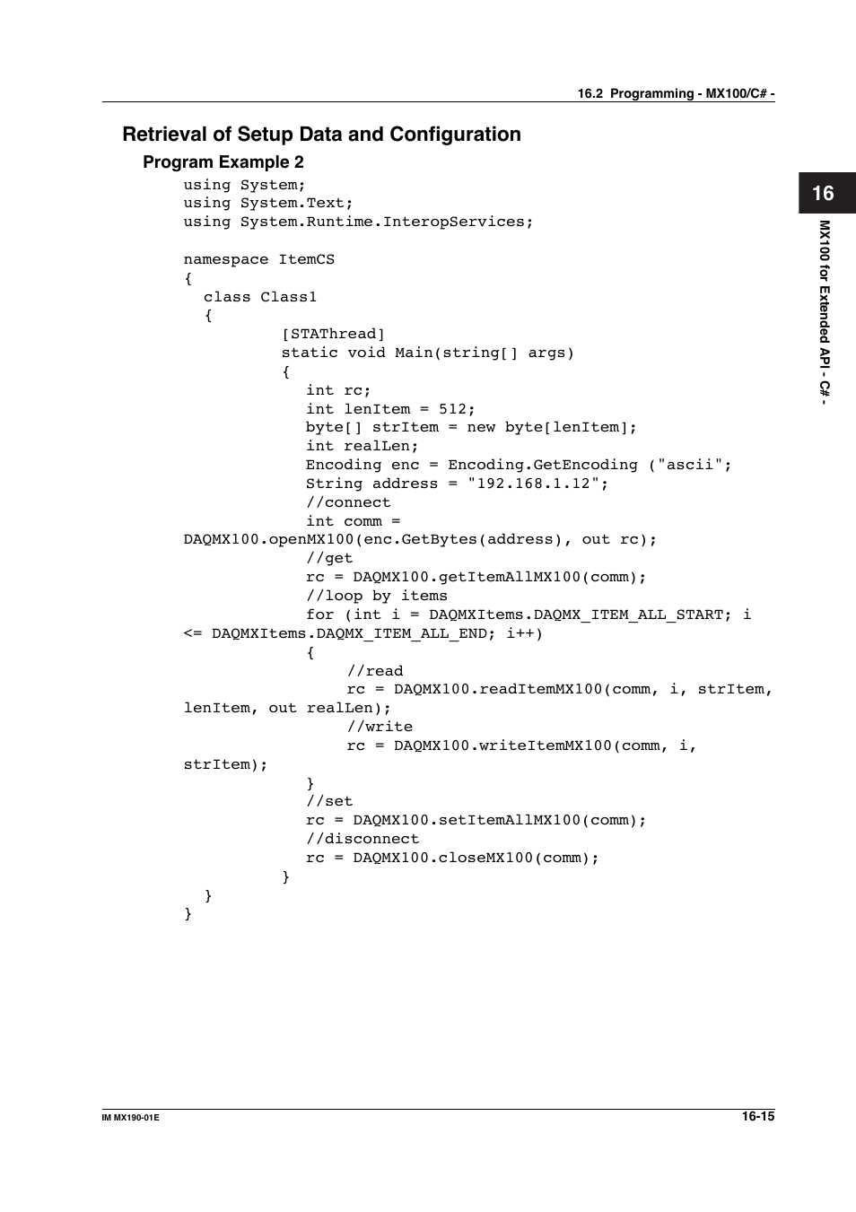 16 retrieval of setup data and configuration | Yokogawa PC-Based MX100 User Manual | Page 733 / 1264