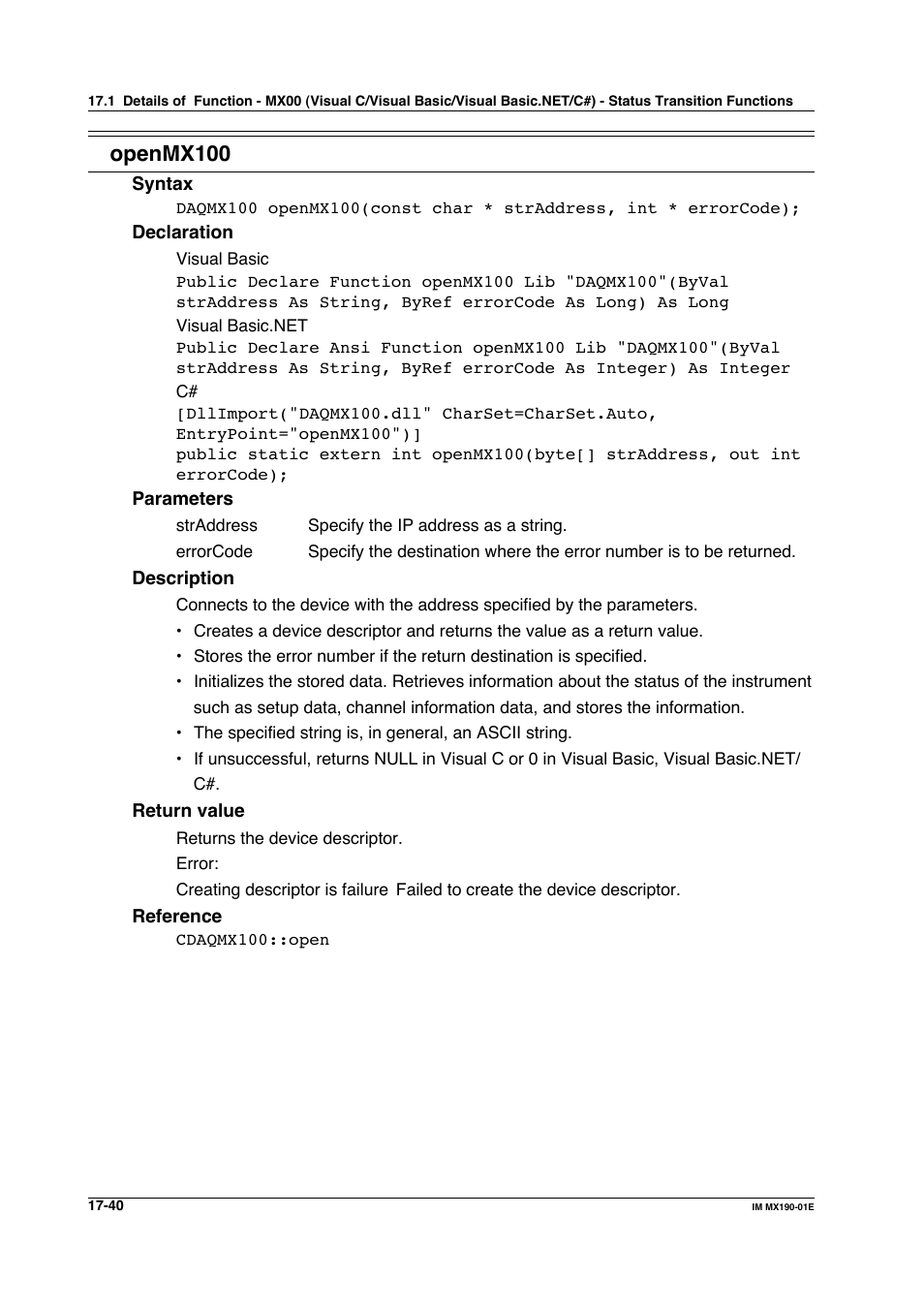 Openmx100 | Yokogawa PC-Based MX100 User Manual | Page 774 / 1264