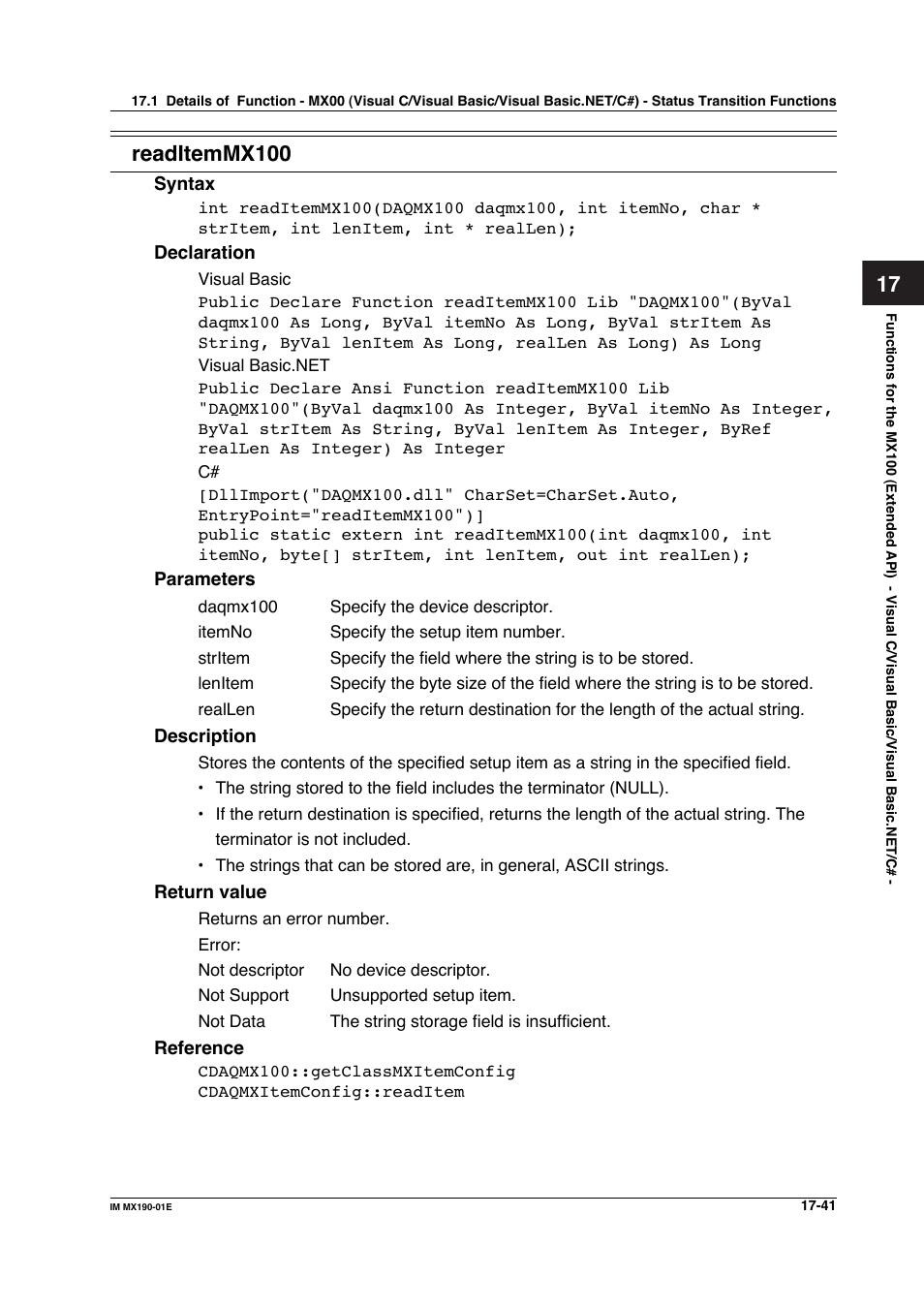 Readitemmx100 | Yokogawa PC-Based MX100 User Manual | Page 775 / 1264