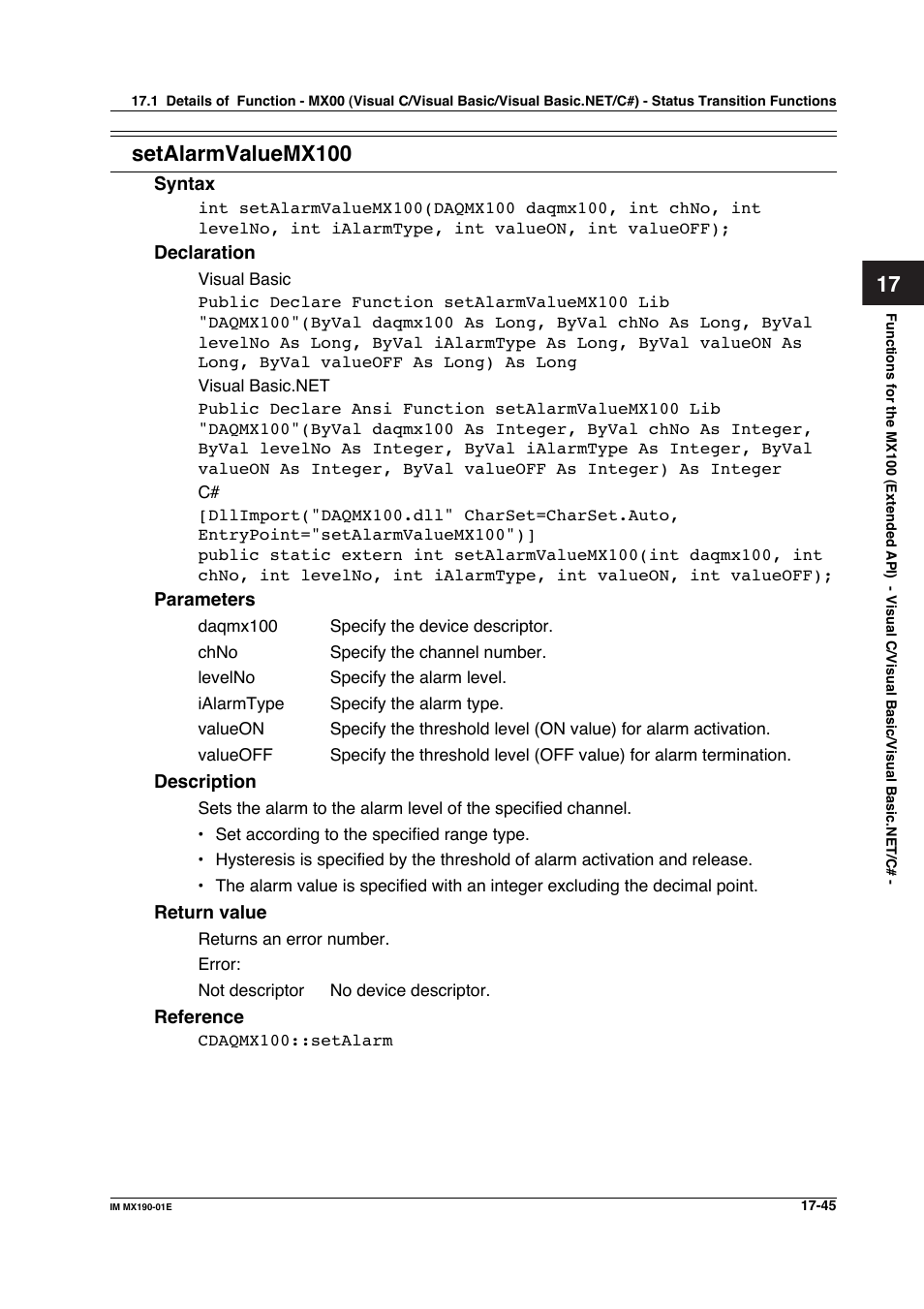 Setalarmvaluemx100 | Yokogawa PC-Based MX100 User Manual | Page 779 / 1264