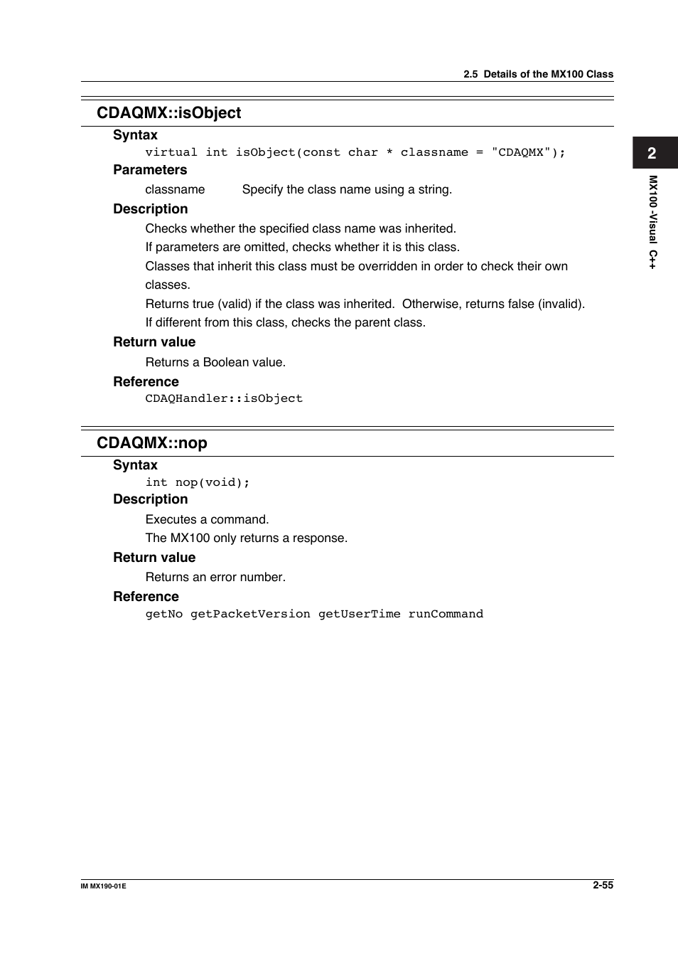 2cdaqmx::isobject, Cdaqmx::nop | Yokogawa PC-Based MX100 User Manual | Page 78 / 1264