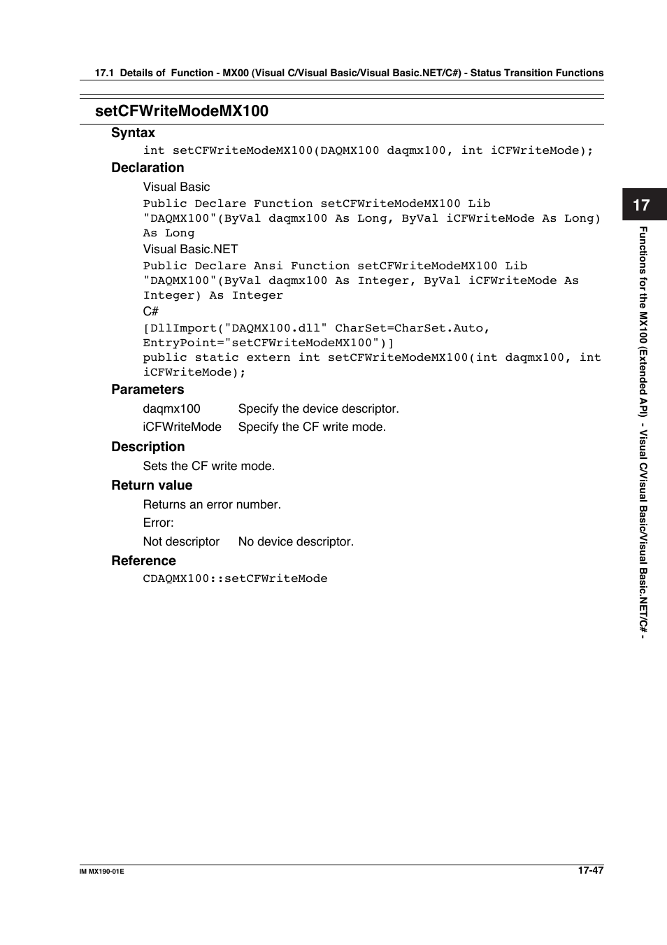 Setcfwritemodemx100 | Yokogawa PC-Based MX100 User Manual | Page 781 / 1264