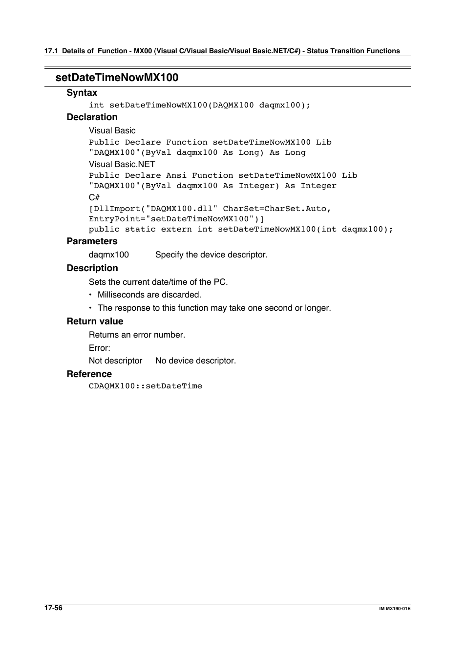 Setdatetimenowmx100 | Yokogawa PC-Based MX100 User Manual | Page 790 / 1264