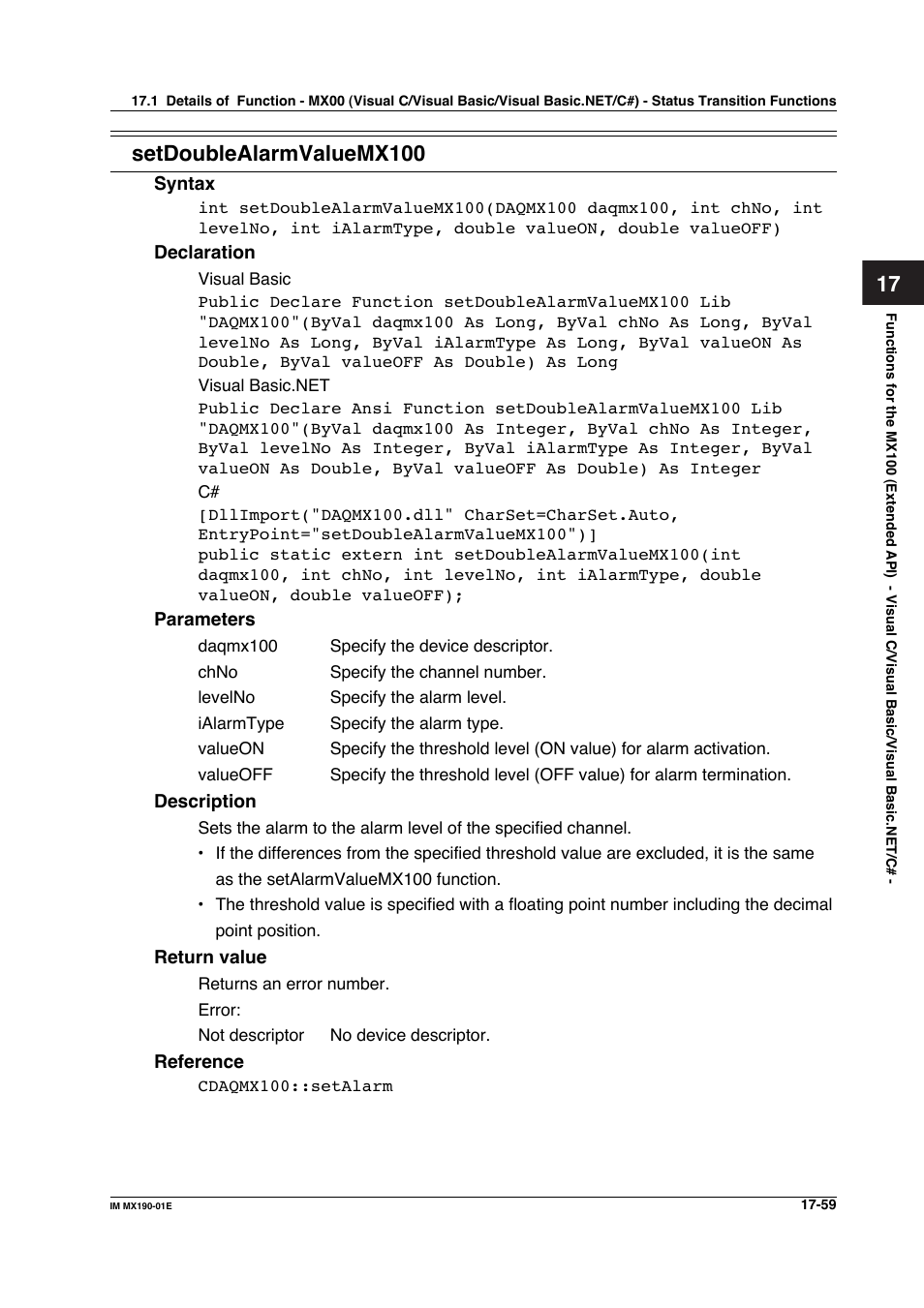 Setdoublealarmvaluemx100 | Yokogawa PC-Based MX100 User Manual | Page 793 / 1264