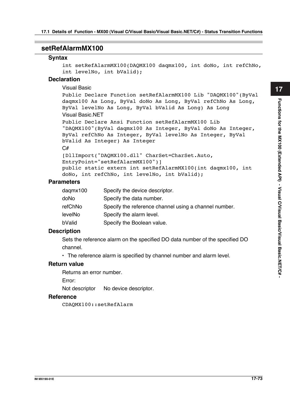 Setrefalarmmx100 | Yokogawa PC-Based MX100 User Manual | Page 807 / 1264