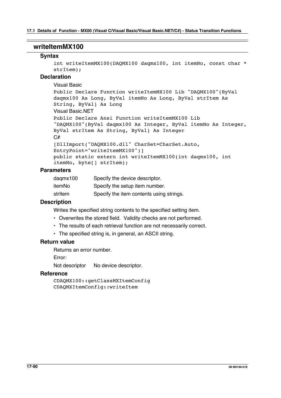 Writeitemmx100 | Yokogawa PC-Based MX100 User Manual | Page 824 / 1264