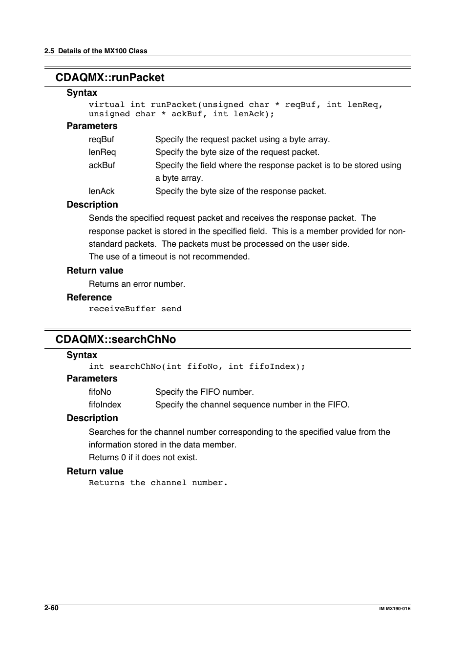 Cdaqmx::runpacket, Cdaqmx::searchchno | Yokogawa PC-Based MX100 User Manual | Page 83 / 1264