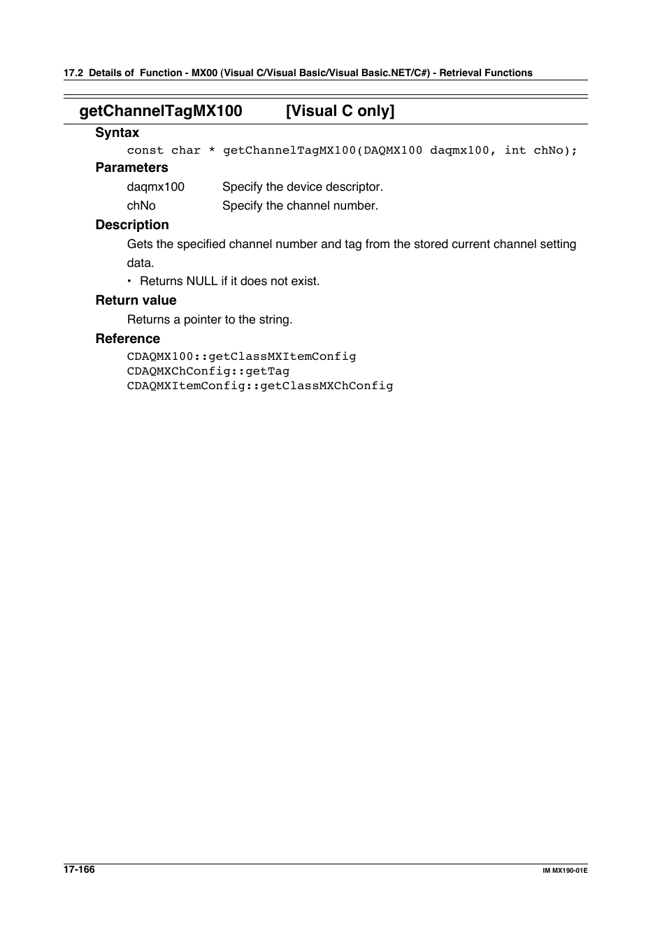 Getchanneltagmx100 [visual c only | Yokogawa PC-Based MX100 User Manual | Page 900 / 1264