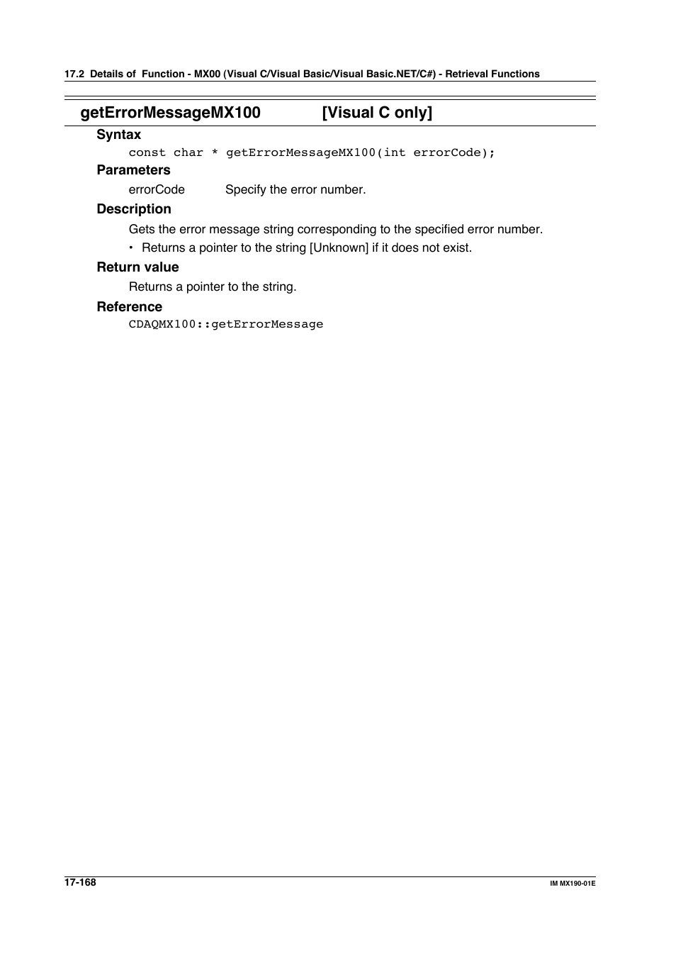 Geterrormessagemx100 [visual c only | Yokogawa PC-Based MX100 User Manual | Page 902 / 1264