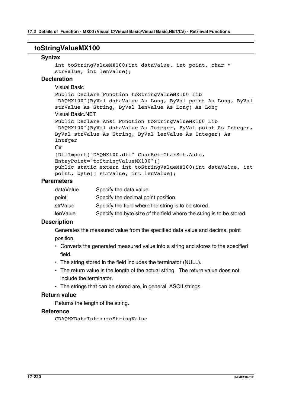 Tostringvaluemx100 | Yokogawa PC-Based MX100 User Manual | Page 954 / 1264