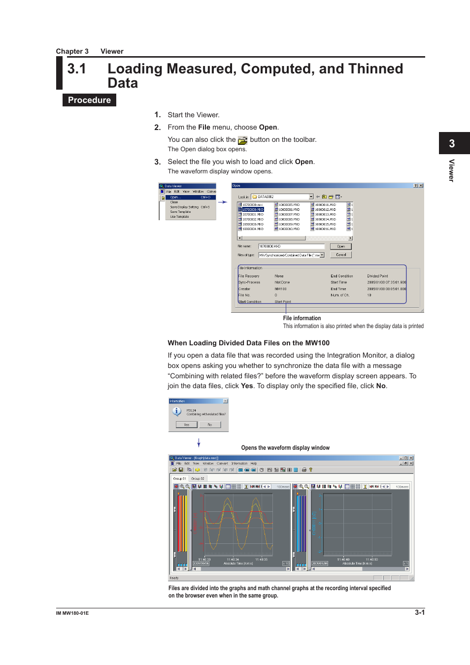 Chapter 3 viewer, 1 loading measured, computed, and thinned data, Loading measured, computed, and thinned data -1 | Yokogawa PC-Based MX100 User Manual | Page 20 / 76