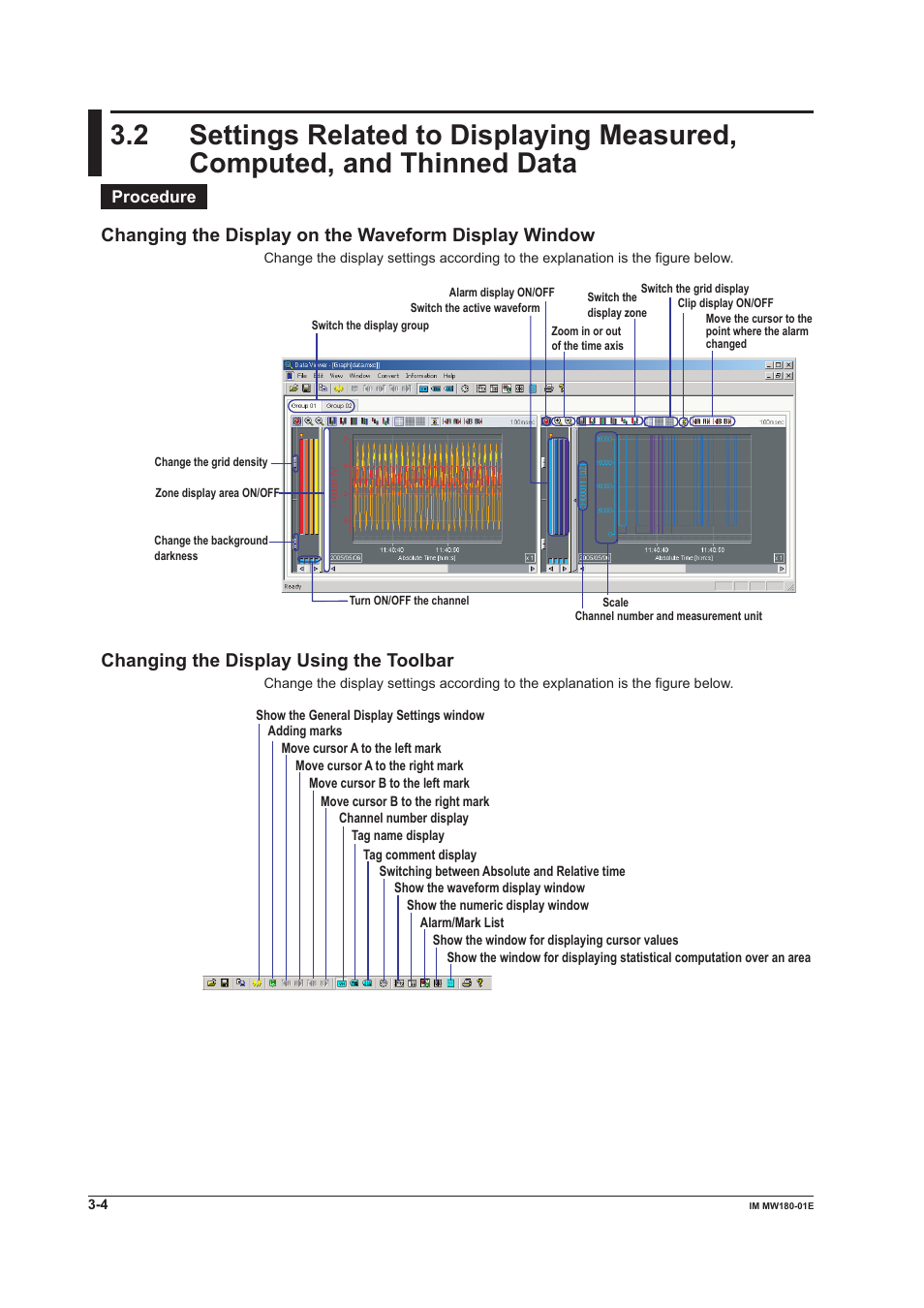 Changing the display using the toolbar | Yokogawa PC-Based MX100 User Manual | Page 23 / 76